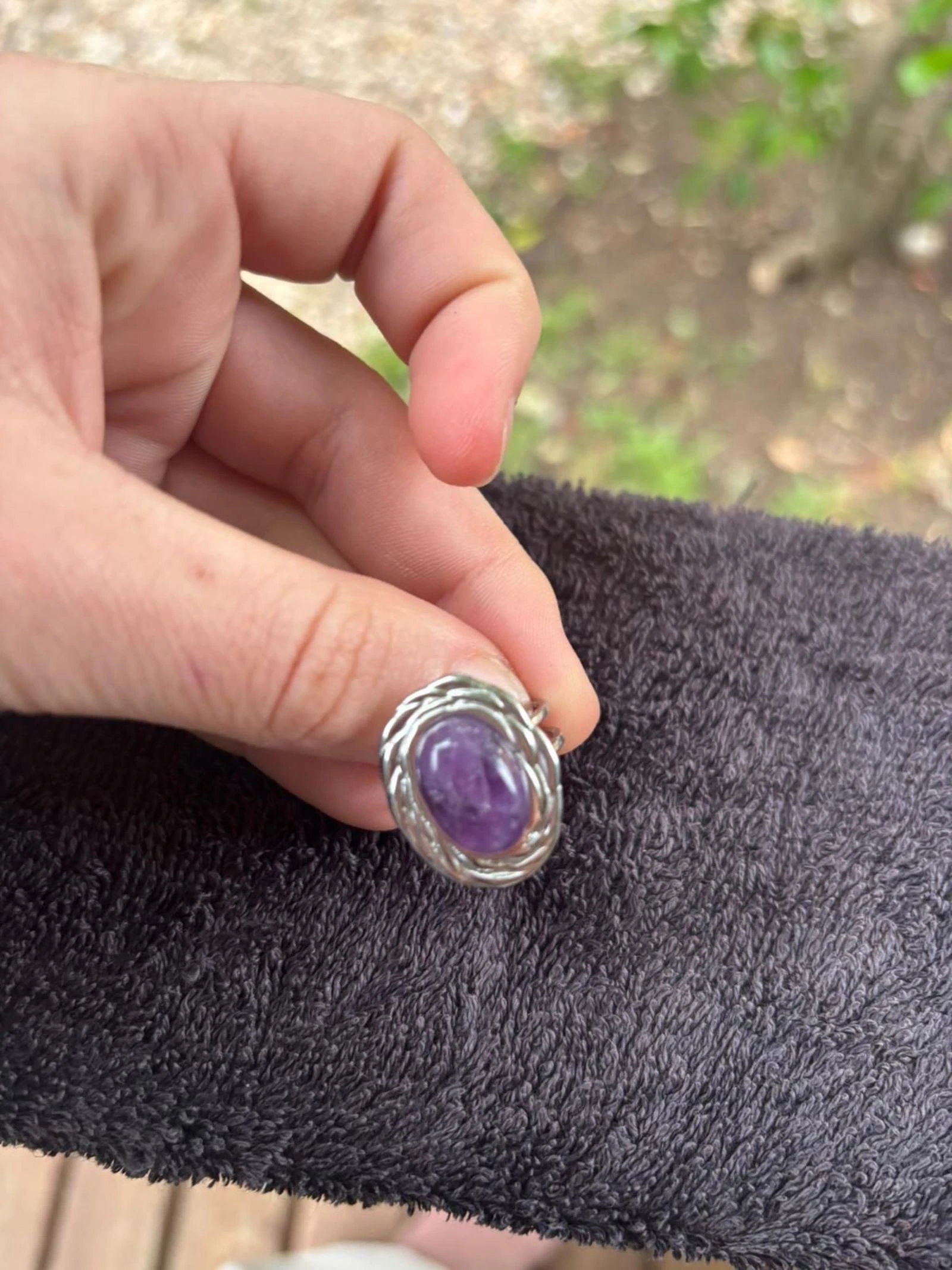 Adjustable stainless steel amethyst ring – photo 2